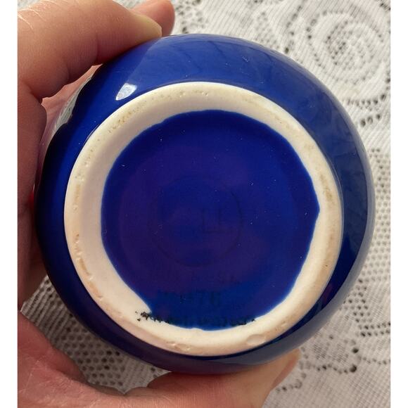 Miniature Vintage Deco Hall Individual MCM Cobalt Creamer Pitcher Marked - Picture 5 of 7